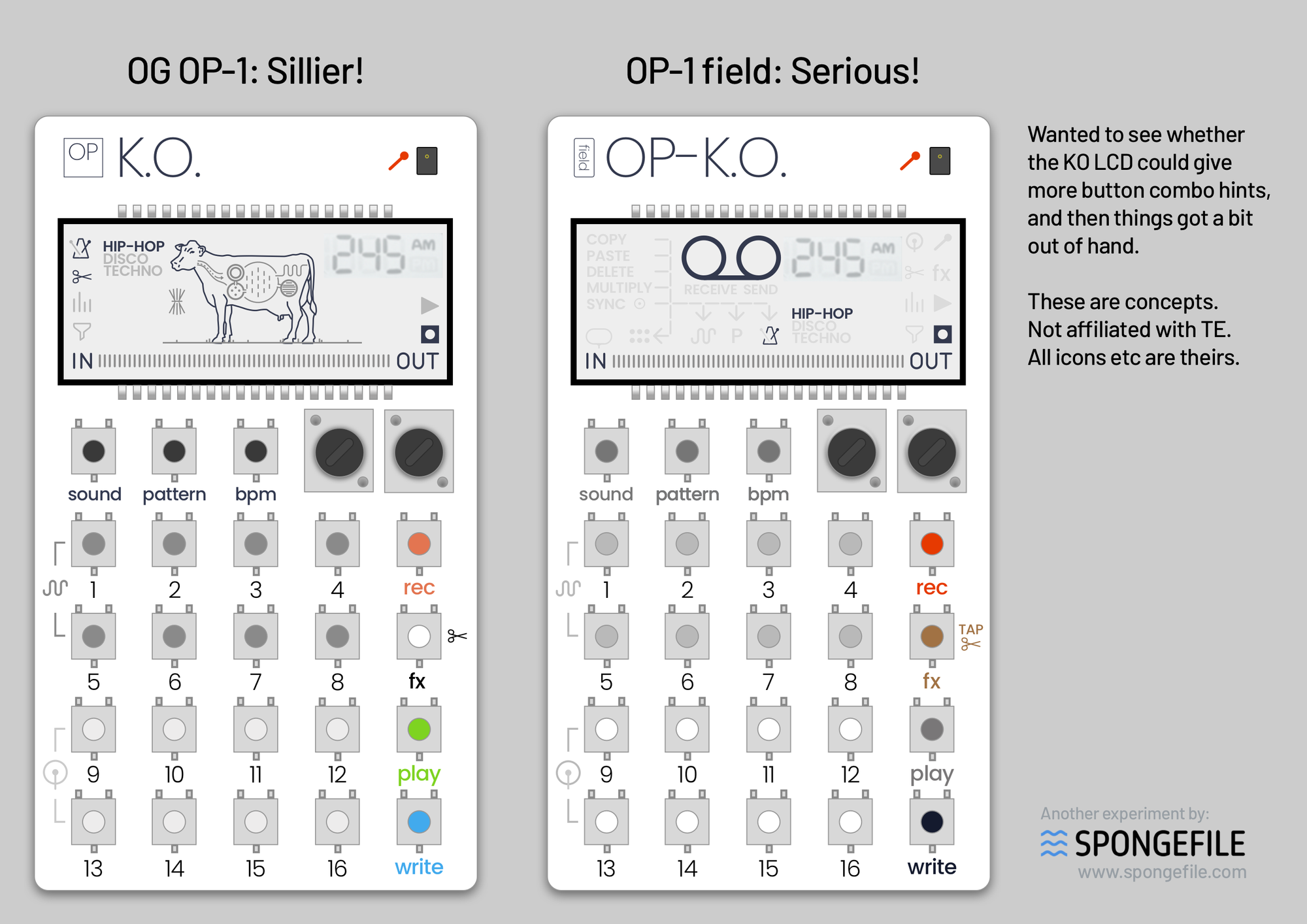 Concept designs for OP-1 and OP-1 field themed pocket operators